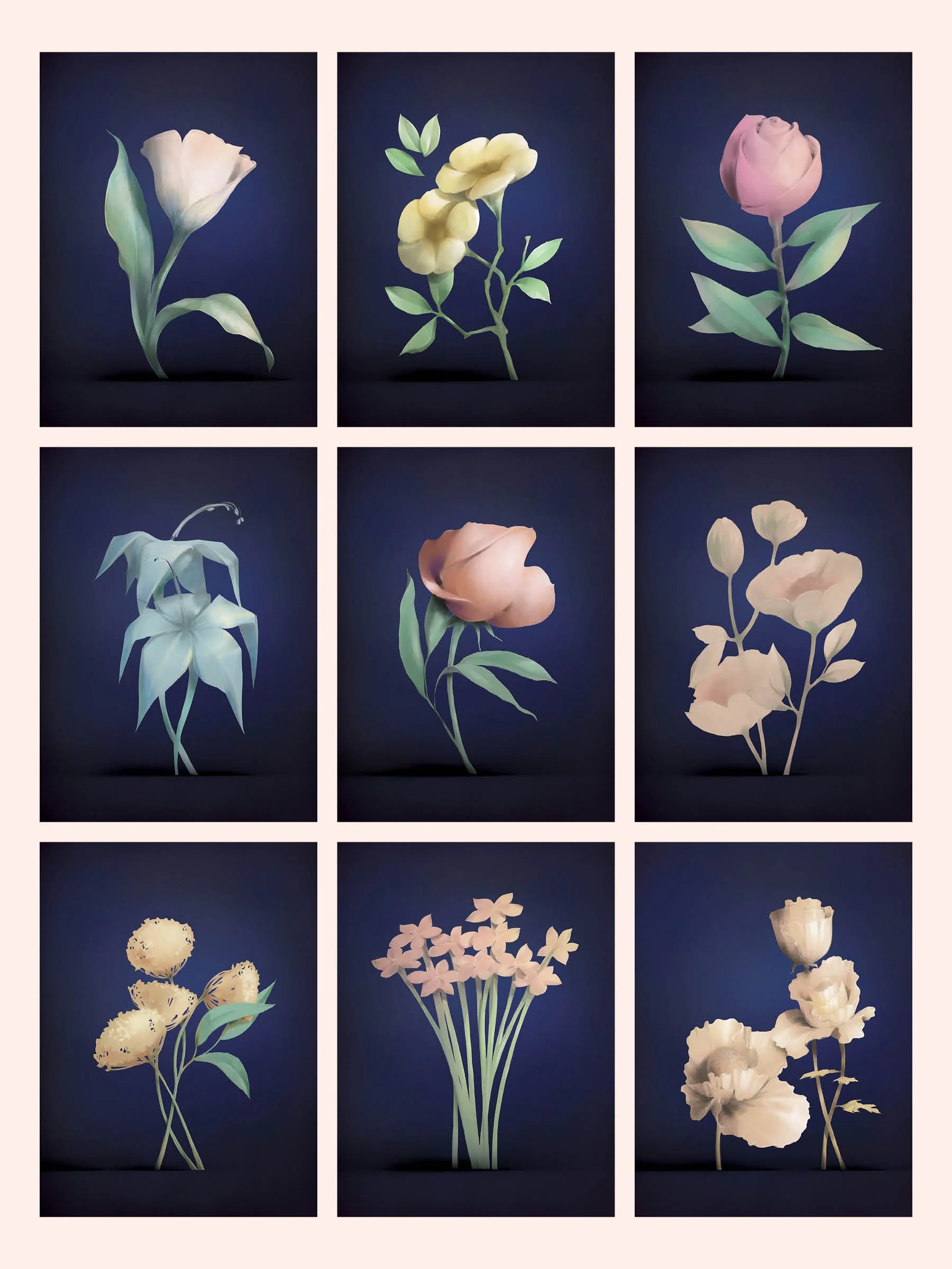 □Blue flower□Juliane Marie□額装34×28◇陶板画◇ □Blue